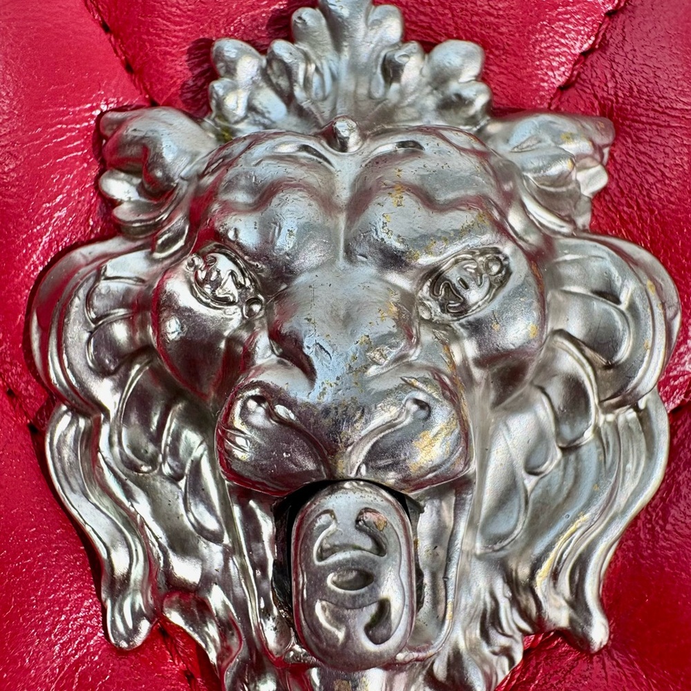 CHANEL Red Lambskin Chevron Flap Bag SHW Lion Hardware - Picture 13 of 16